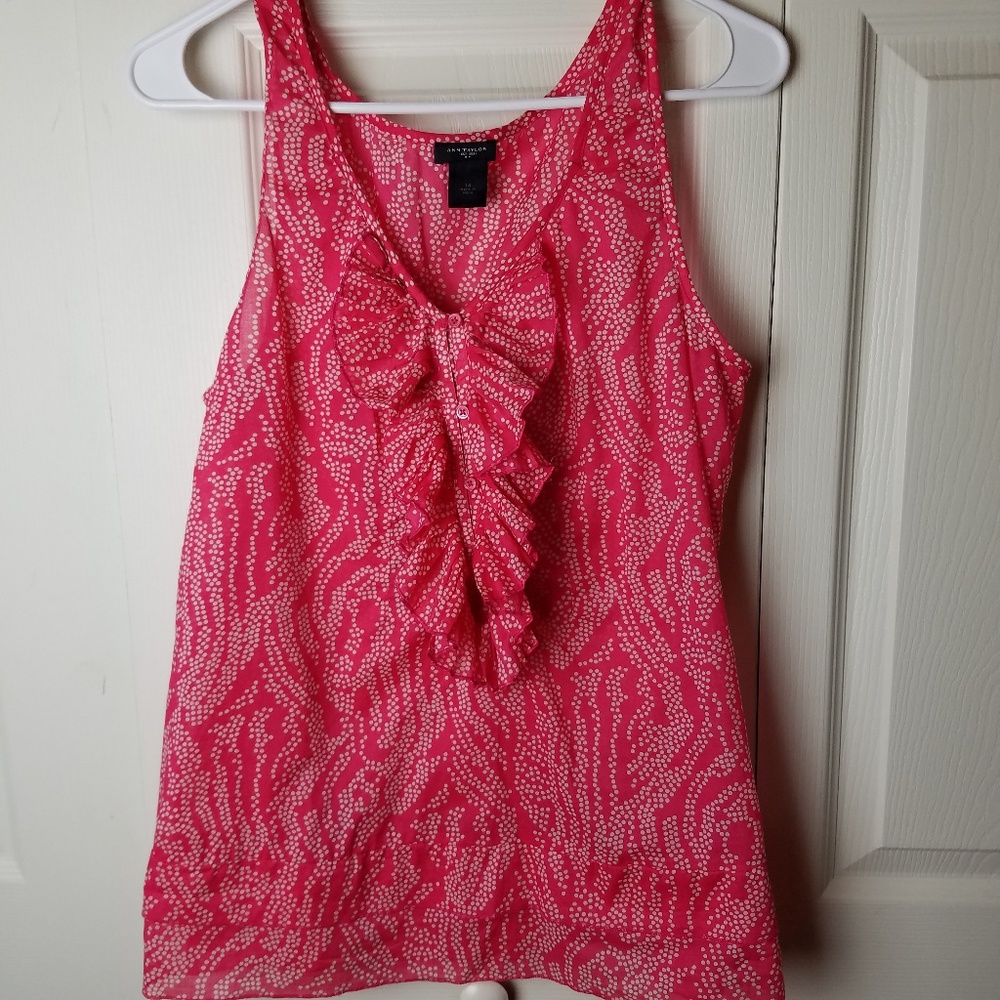 Ann Taylor Sleeveless Blouse Size 14 Pink White